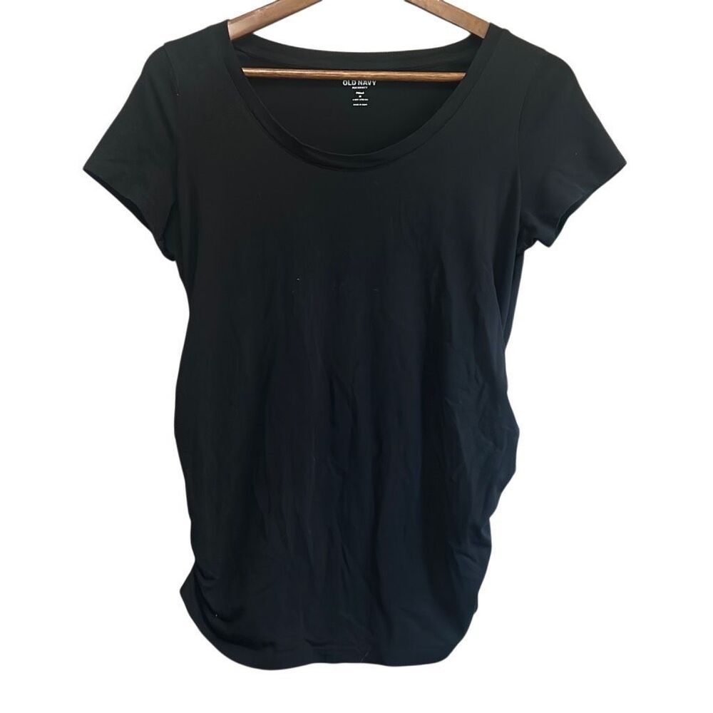 Old Navy Maternity Fitted T‎ Shirt Black Ruched Sides Short Sleeve